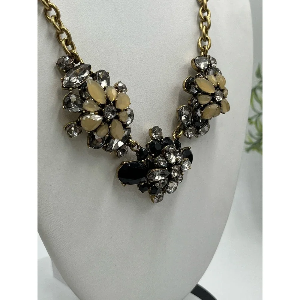 J. Crew Black Gray and Taupe Clear‎ Rhinestone Cluster Statement Necklace